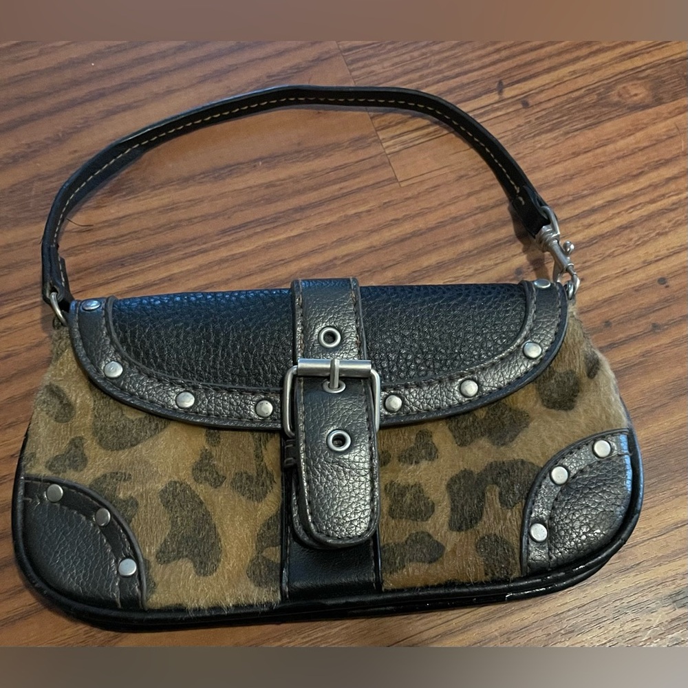 Y2K Faux Leather-Trim Leopard Print Wristlet Bag